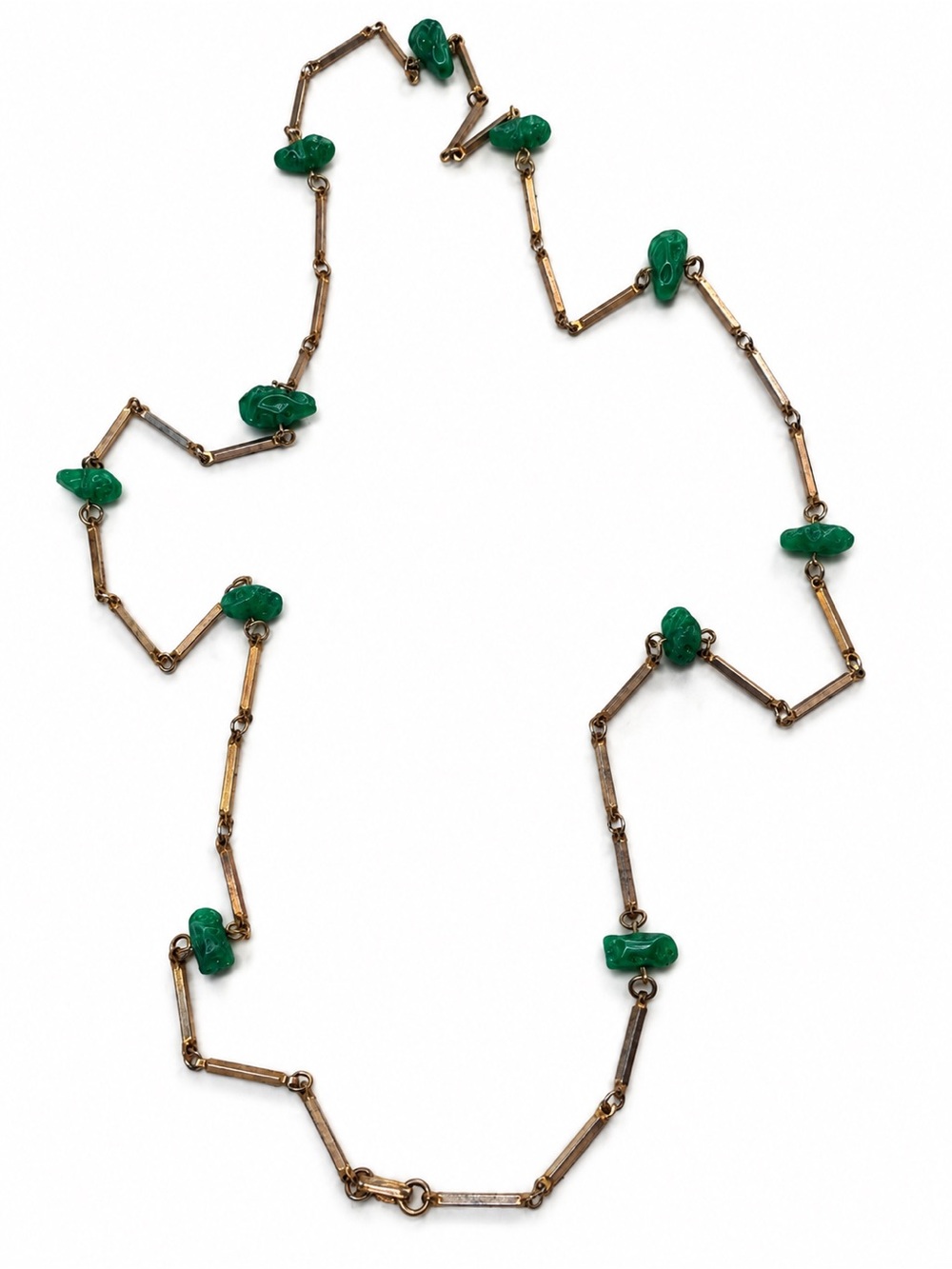 Vintage Green Bead Gold-Link Necklace